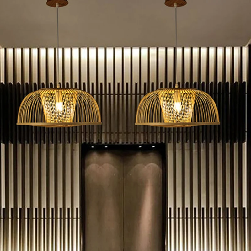 Koepelvormige eetkamer hanglamp bamboe 1-lichts moderne hanglampset beige Clearhalo