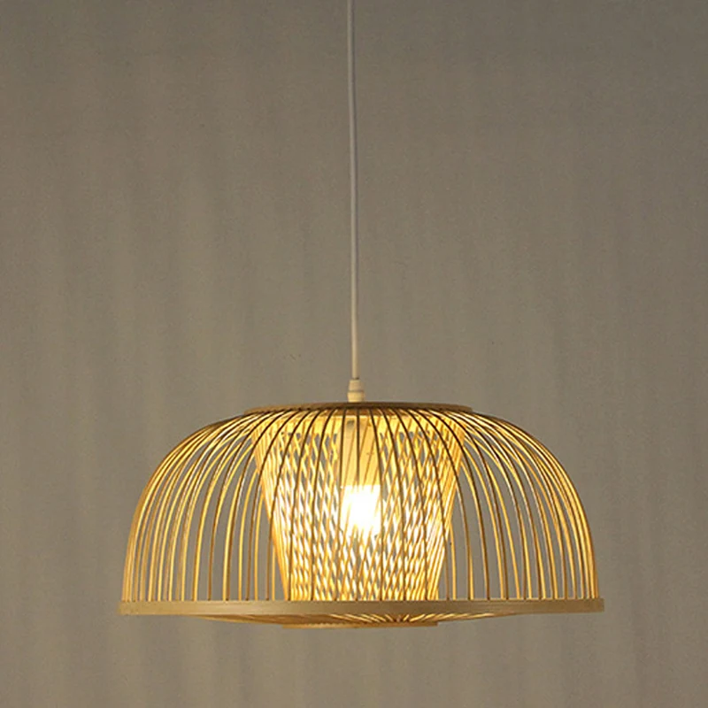 Koepelvormige eetkamer hanglamp bamboe 1-lichts moderne hanglampset beige Clearhalo