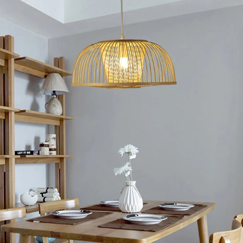 Koepelvormige eetkamer hanglamp bamboe 1-lichts moderne hanglampset beige Clearhalo