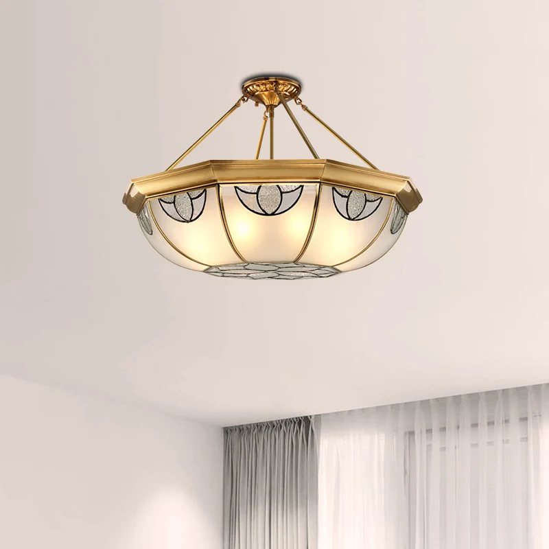 Koepelvormige matglas semi-gemonteerde verlichting Vintage 4 lampen woonkamer semi-inbouw licht goud, 16"/18" breed Clearhalo