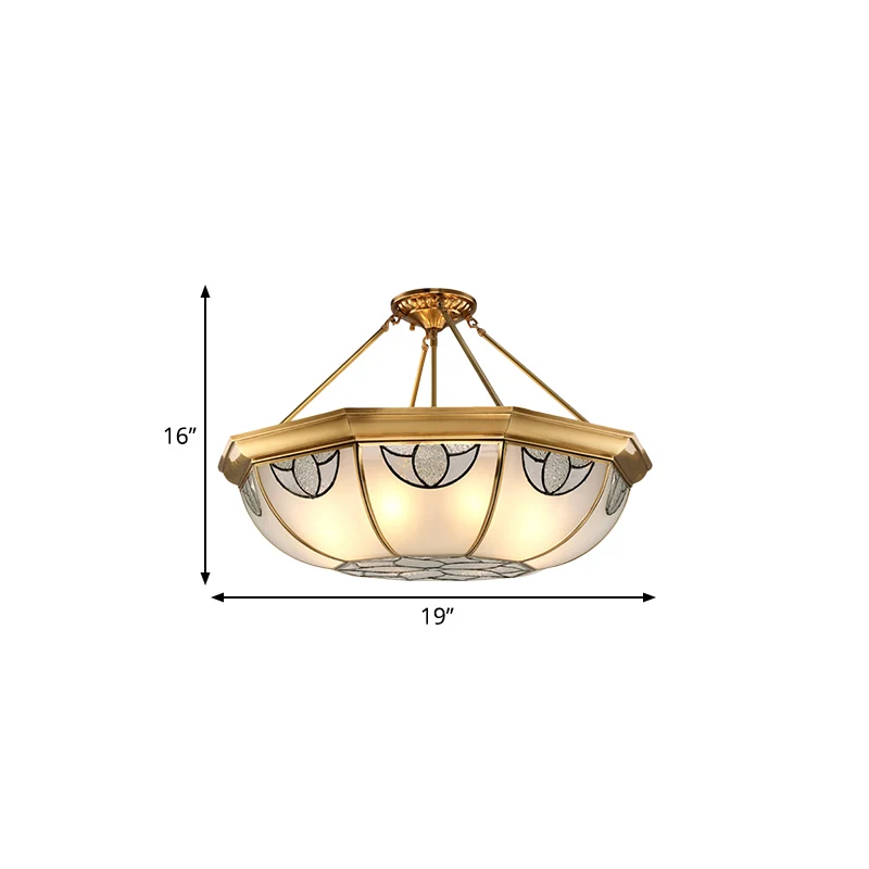 Koepelvormige matglas semi-gemonteerde verlichting Vintage 4 lampen woonkamer semi-inbouw licht goud, 16"/18" breed Clearhalo