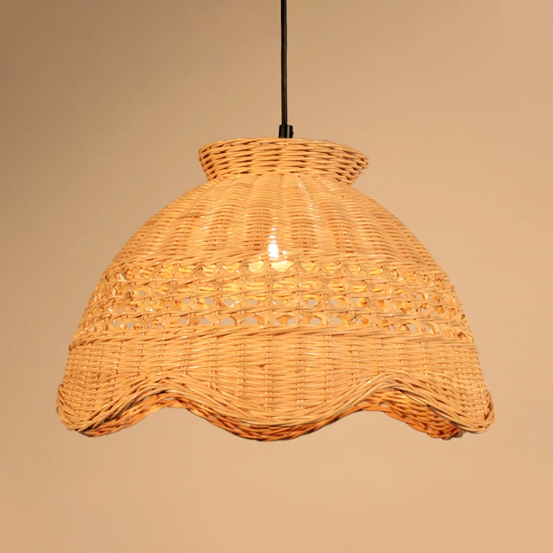 Koepelvormige plafondhanger moderne bamboe 1-lamp eettafel hangende verlichtingsarmatuur met geschulpte rand Clearhalo