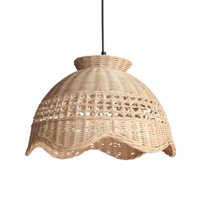 Koepelvormige plafondhanger moderne bamboe 1-lamp eettafel hangende verlichtingsarmatuur met geschulpte rand Clearhalo
