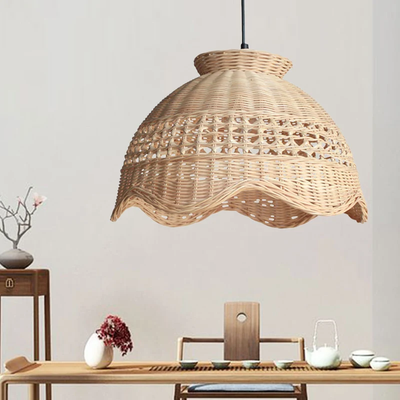 Koepelvormige plafondhanger moderne bamboe 1-lamp eettafel hangende verlichtingsarmatuur met geschulpte rand Clearhalo