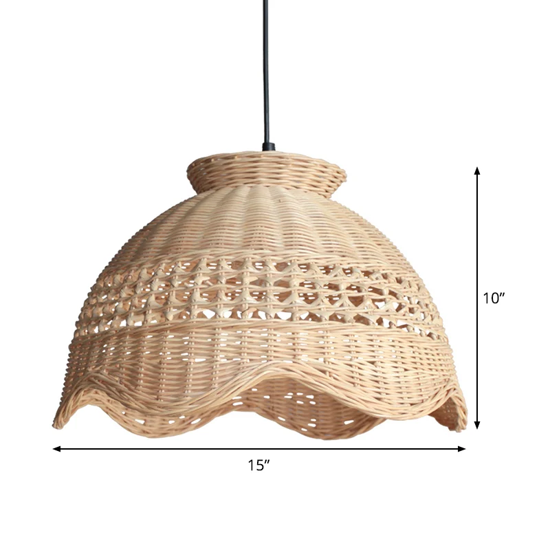 Koepelvormige plafondhanger moderne bamboe 1-lamp eettafel hangende verlichtingsarmatuur met geschulpte rand Clearhalo