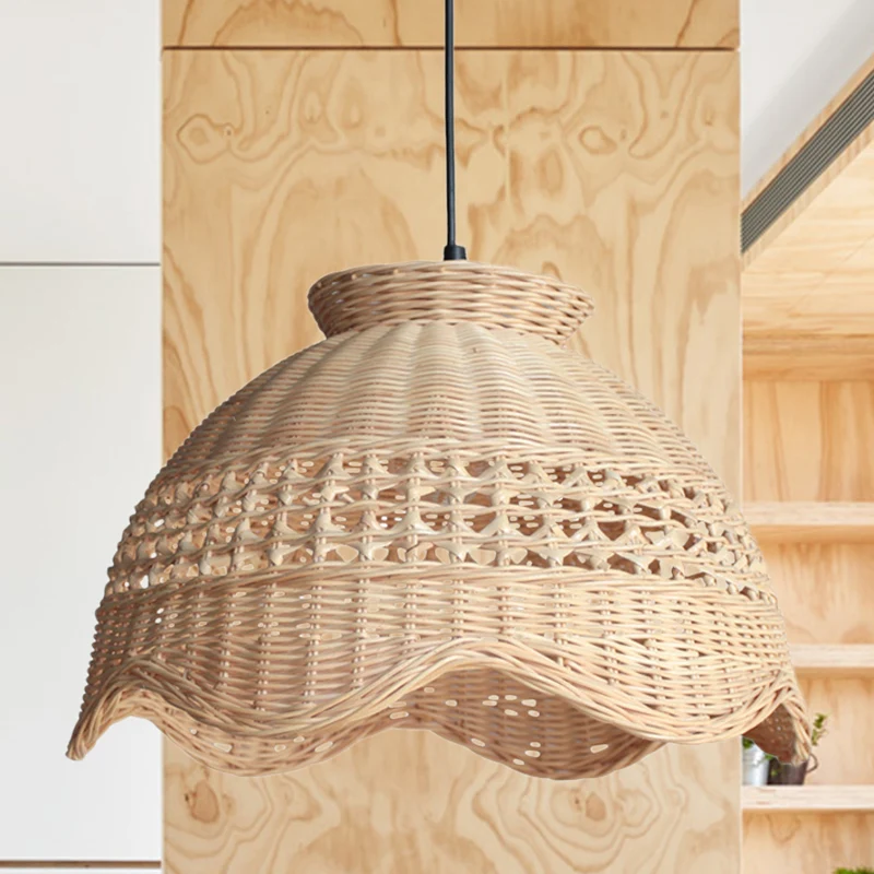Koepelvormige plafondhanger moderne bamboe 1-lamp eettafel hangende verlichtingsarmatuur met geschulpte rand Clearhalo