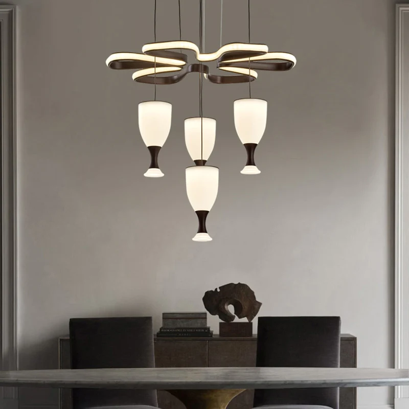 Koffie 4-kops en draai-plafondlamp modernistische LED-acryl multi-lichthanger Clearhalo