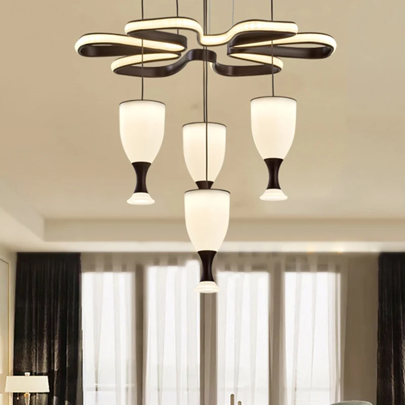 Koffie 4-kops en draai-plafondlamp modernistische LED-acryl multi-lichthanger Clearhalo