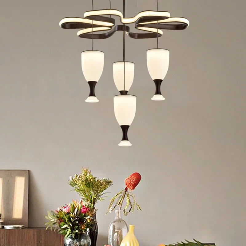 Koffie 4-kops en draai-plafondlamp modernistische LED-acryl multi-lichthanger Clearhalo