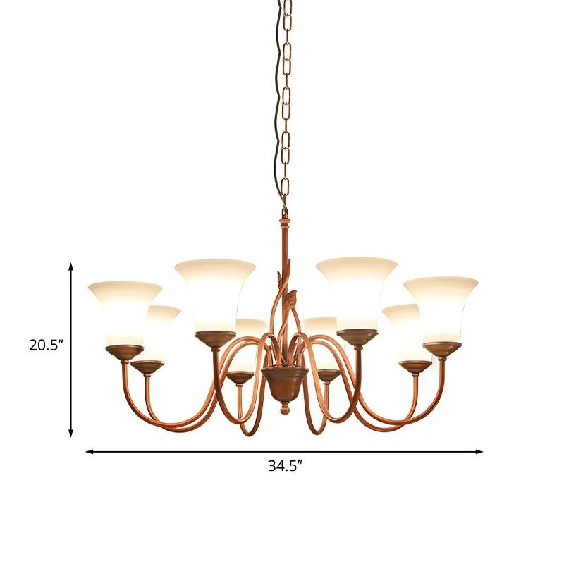 Koffie 8-lichts hangende kroonluchter Vintage melkachtig glas uitlopende plafondophanglamp voor woonkamer Clearhalo