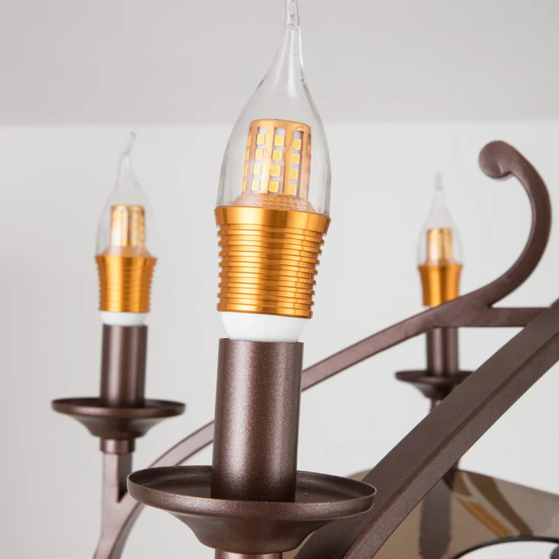 Koffiegekooide kroonluchter hanglamp vintage stijl 6-lichts metalen plafondlamp met kaarsontwerp voor eetkamer Clearhalo