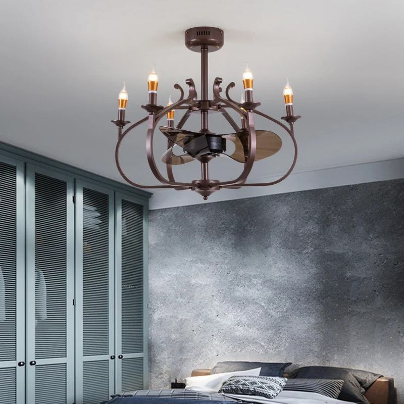 Koffiegekooide kroonluchter hanglamp vintage stijl 6-lichts metalen plafondlamp met kaarsontwerp voor eetkamer Clearhalo