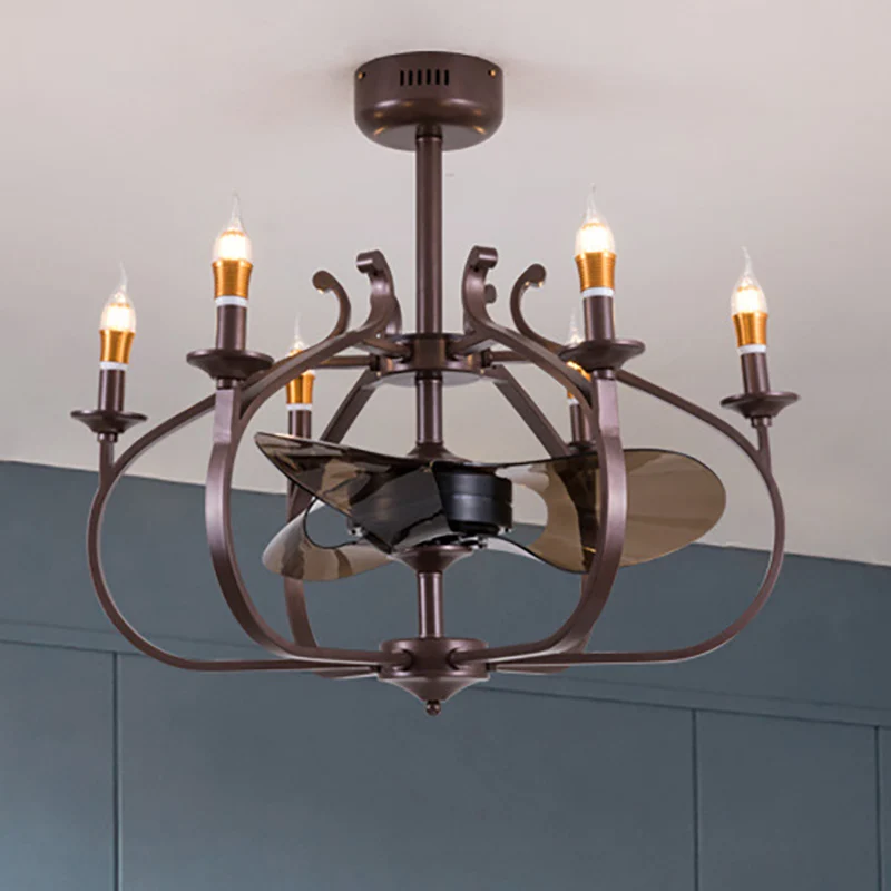 Koffiegekooide kroonluchter hanglamp vintage stijl 6-lichts metalen plafondlamp met kaarsontwerp voor eetkamer Clearhalo
