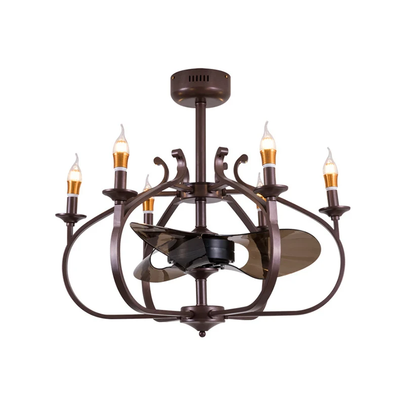 Koffiegekooide kroonluchter hanglamp vintage stijl 6-lichts metalen plafondlamp met kaarsontwerp voor eetkamer Clearhalo