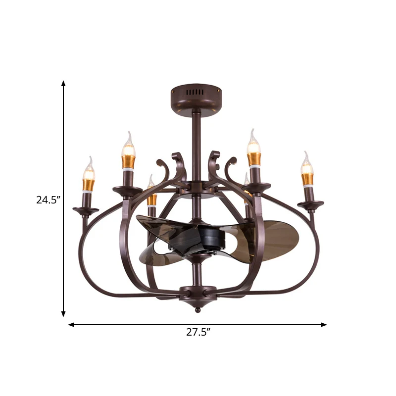 Koffiegekooide kroonluchter hanglamp vintage stijl 6-lichts metalen plafondlamp met kaarsontwerp voor eetkamer Clearhalo