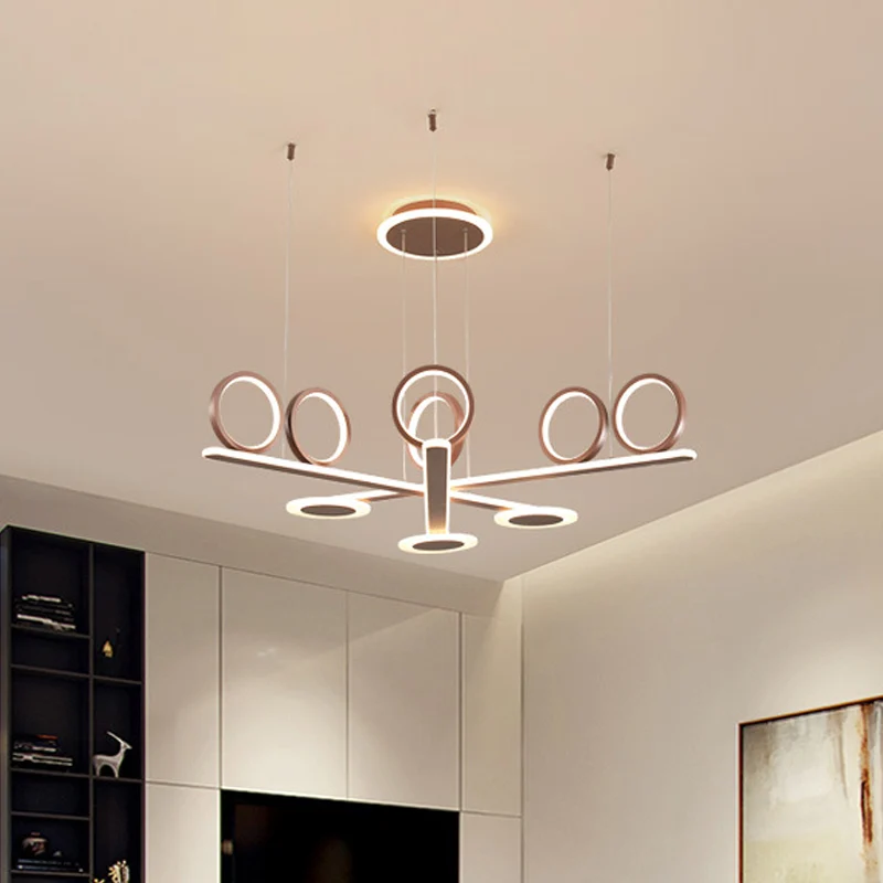 Koffiering hangende kroonluchter eigentijds acryl LED-hanglicht warm/wit licht, 31,5"/39" breed Clearhalo