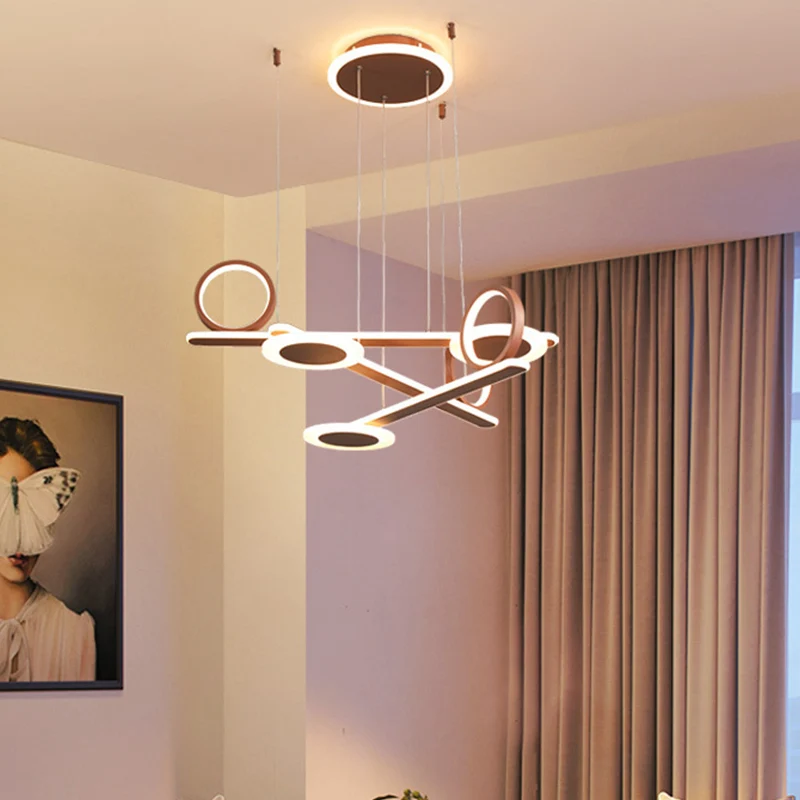 Koffiering hangende kroonluchter eigentijds acryl LED-hanglicht warm/wit licht, 31,5"/39" breed Clearhalo