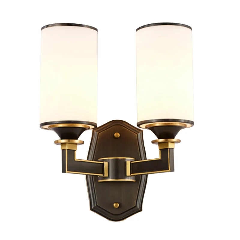 Kolom wandkandelaar van melkachtig glas Platteland 1/2-lichts gangwandverlichtingsarmatuur met haakse arm zwart en goud Cl...