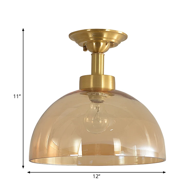 Koloniale koepelplafondlamp, 1 lamp, amberkleurig glas, semi-gemonteerde verlichting messing voor gang Clearhalo