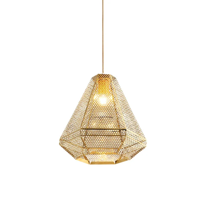 Koloniale uitgesneden diamanten hanglamp 1-lamp roestvrijstalen neerwaartse verlichtingshanger goud Clearhalo