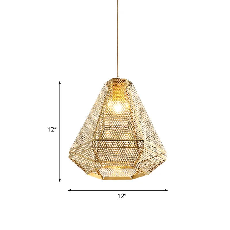 Koloniale uitgesneden diamanten hanglamp 1-lamp roestvrijstalen neerwaartse verlichtingshanger goud Clearhalo