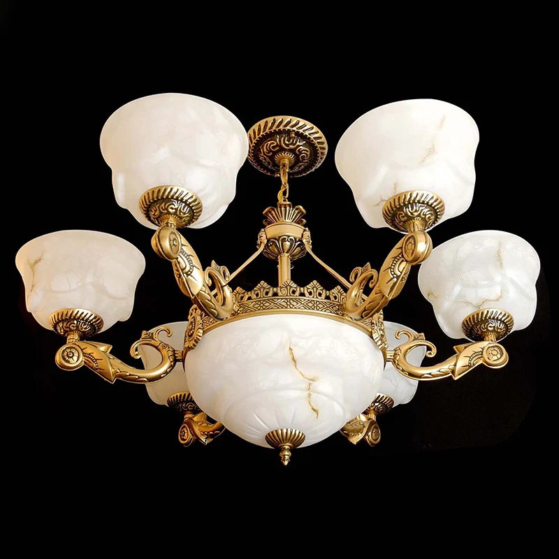 Kom Eetkamer Hanglamp Antiek wit glas 9-lichts messing kroonluchterlamp Clearhalo
