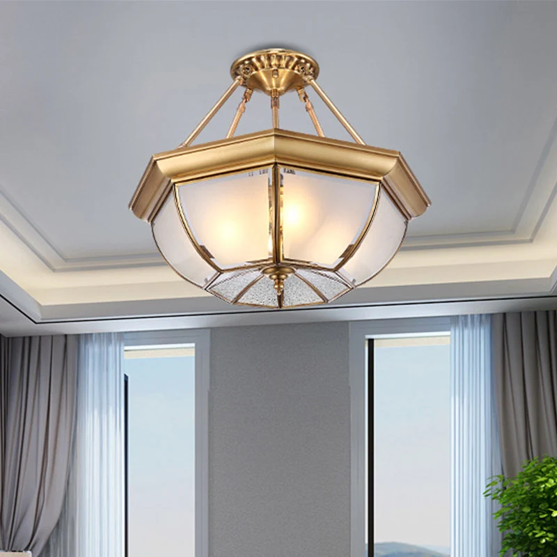Kom Eetkamer Plafondverlichting Traditioneel Ondoorzichtig Glas 3/4 Lampen Messing Semi Inbouw Plafondlamp, 14"/16"/18" Di...