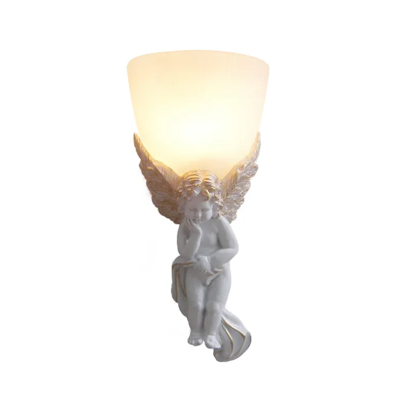 Kom matglazen wandlamp Vintage 1-lichts woonkamer met wit/gouden engel naar rechts/links Clearhalo