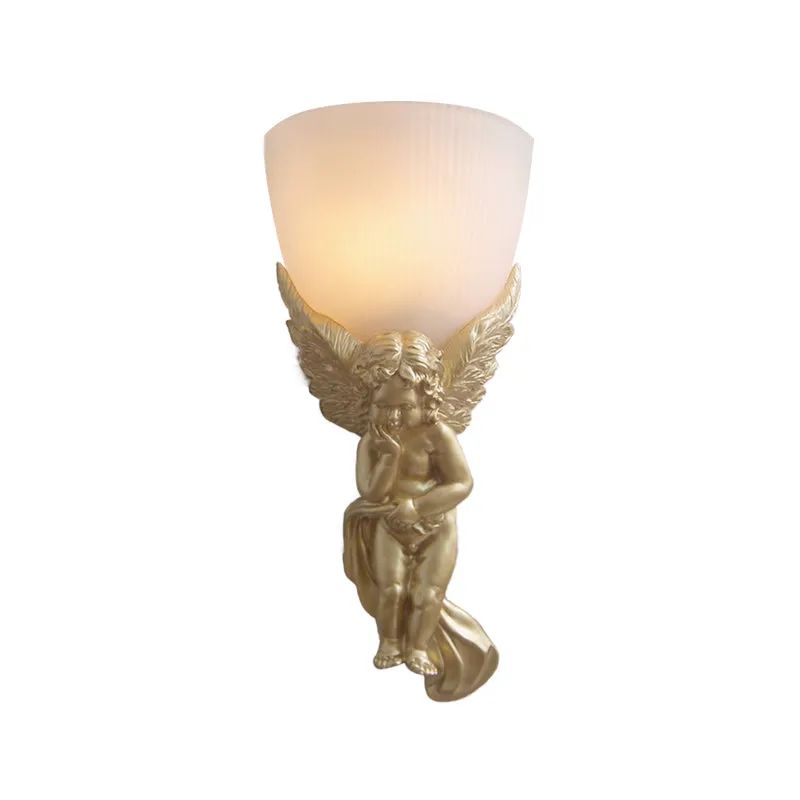 Kom matglazen wandlamp Vintage 1-lichts woonkamer met wit/gouden engel naar rechts/links Clearhalo
