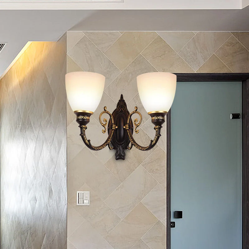 Kom matglazen wandverlichting Retro 1/2-lichts slaapkamer wandkandelaar zwart Clearhalo