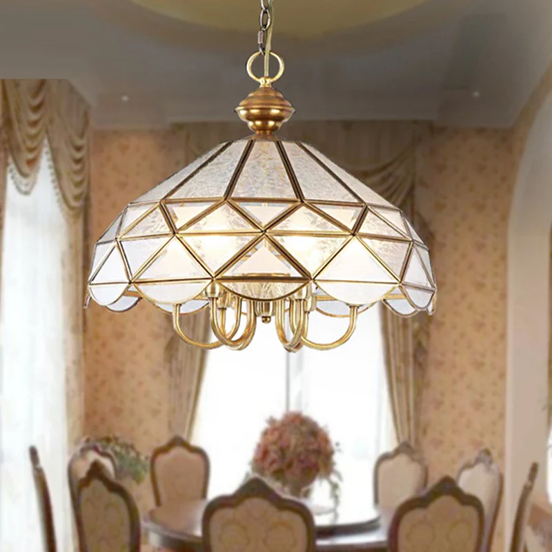 Kom van matglas, hangende kroonluchter, koloniaal, 5 lampen, eetkamer hanglamp goud Clearhalo