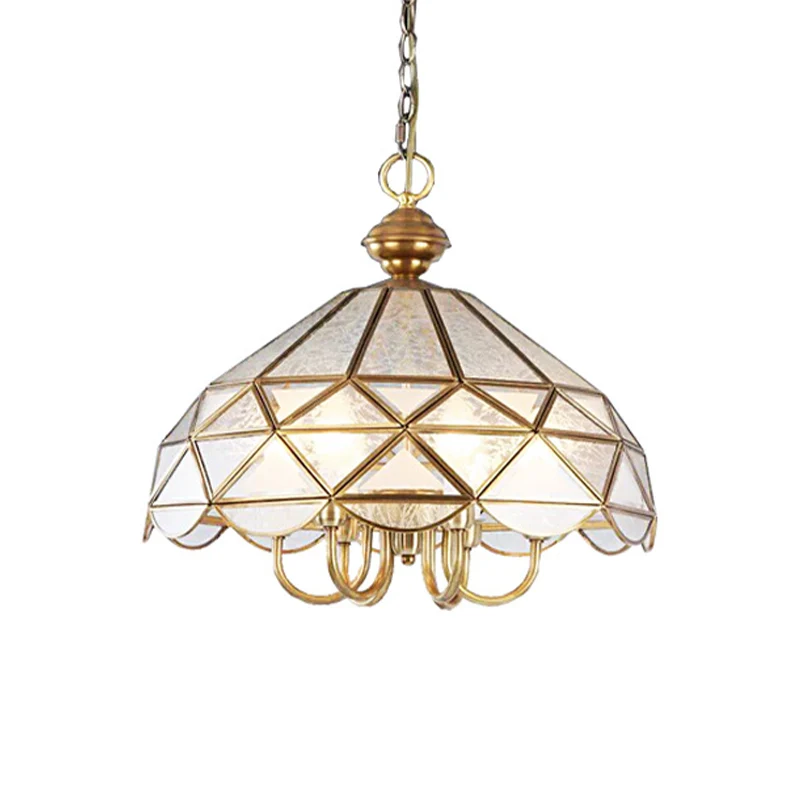Kom van matglas, hangende kroonluchter, koloniaal, 5 lampen, eetkamer hanglamp goud Clearhalo