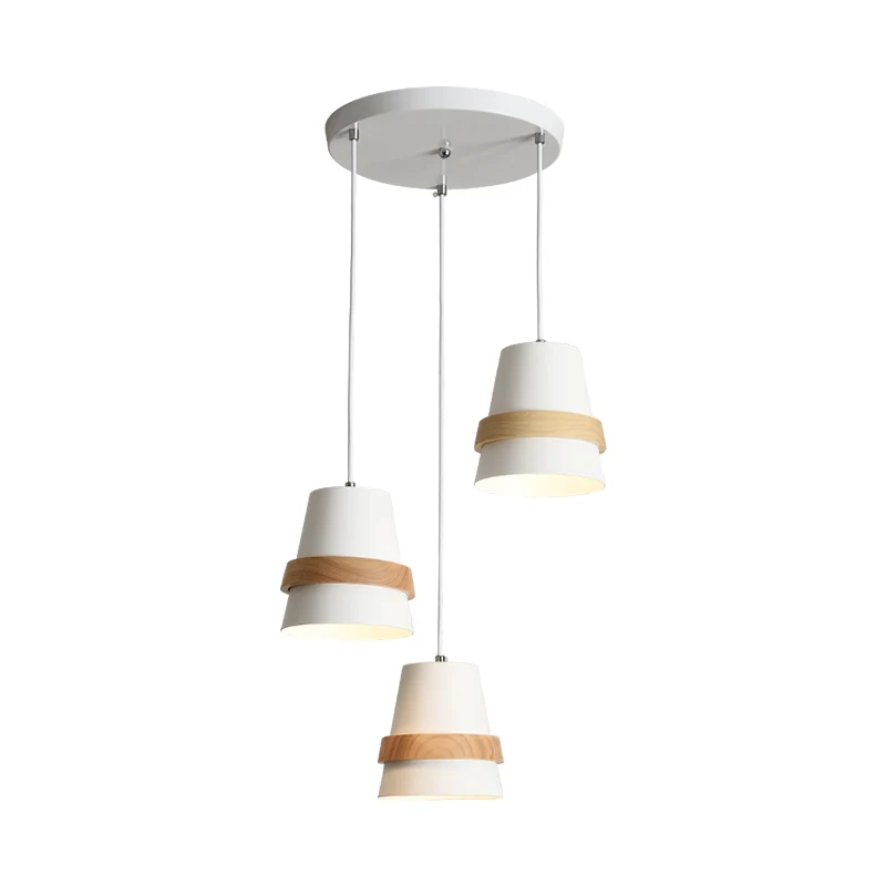 Komvormige eetkamer multi-hangende metalen 3-kops modernistische hanglamp wit/zwart en hout Clearhalo