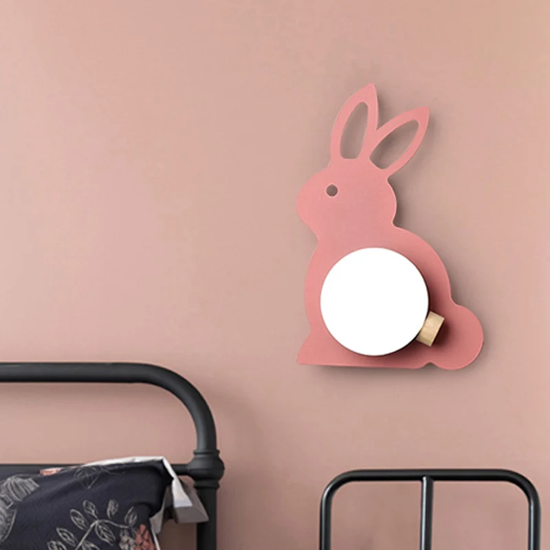Konijn inbouw wandkandelaar cartoon ijzer 1 lamp roze/blauw wandmontage licht met bollampenkap Clearhalo