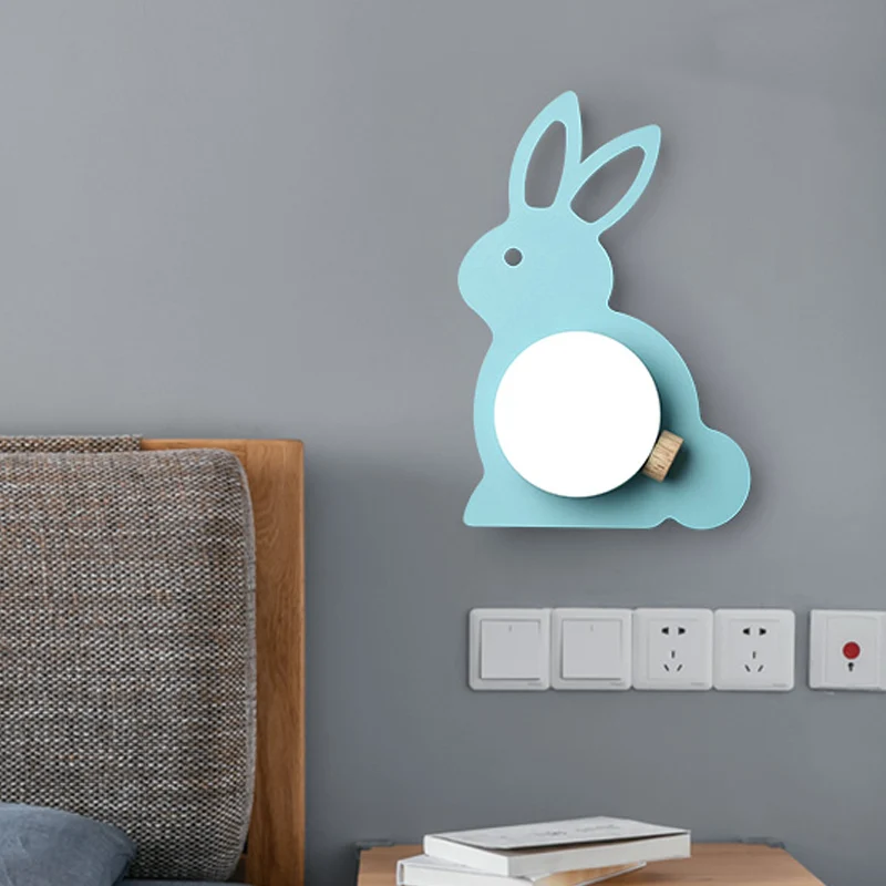 Konijn inbouw wandkandelaar cartoon ijzer 1 lamp roze/blauw wandmontage licht met bollampenkap Clearhalo