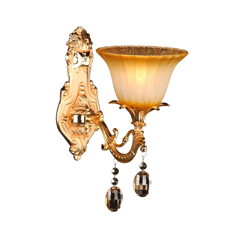 1 kop amberkleurig glas schanslicht traditioneel messing bloem slaapkamer wandgemonteerd licht Clearhalo
