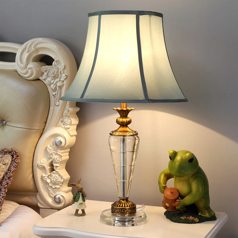 1 kop conische stof taaklamp modernisme handgesneden kristallen leeslamp blauw Clearhalo