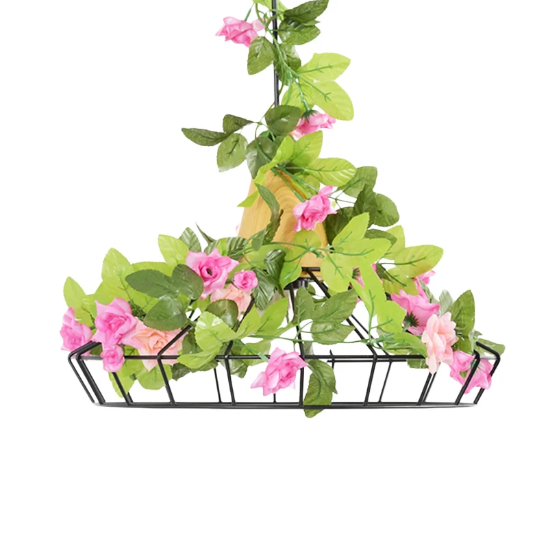 1 kop diamanten kooi hanger industriële zwarte ijzeren plant hangende lamp met houten blad Clearhalo