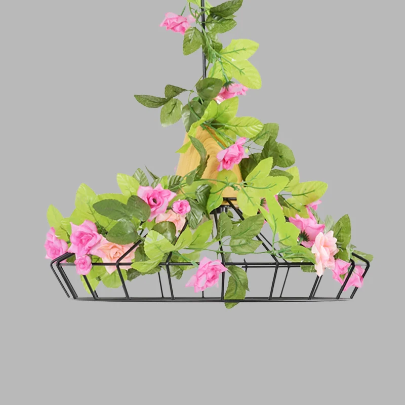 1 kop diamanten kooi hanger industriële zwarte ijzeren plant hangende lamp met houten blad Clearhalo