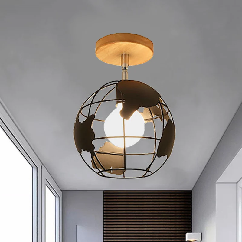 1 kop ijzeren plafondverlichting retrostijl zwart/wit globaal/vierkante kooi schaduw veranda draaibaar semi-inbouwlamp Cle...