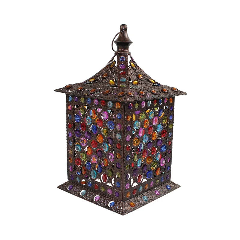 1 kop metalen nachtverlichting decoratieve zwart/rood/groene lantaarn woonkamer nachtkastje licht Clearhalo