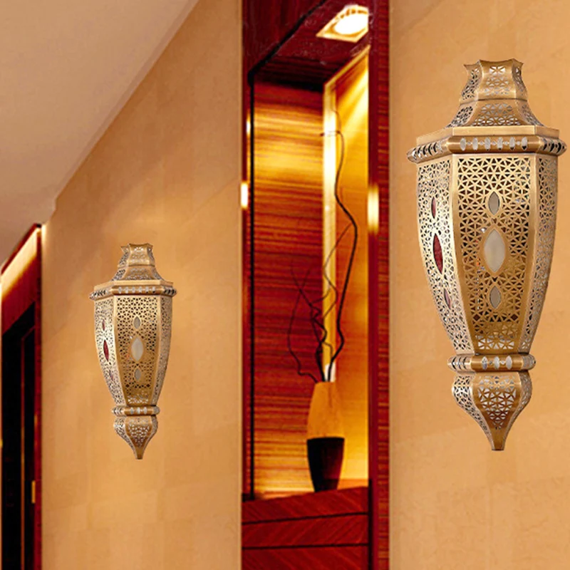 1 kop metalen wandverlichting decoratieve messing gesneden eetkamer blaker lichtarmatuur Clearhalo
