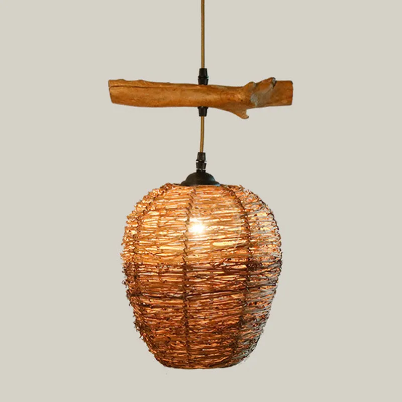 1 kop restaurant hanglamp Asia Flaxen hangende plafondlamp met urn rotan kap Clearhalo