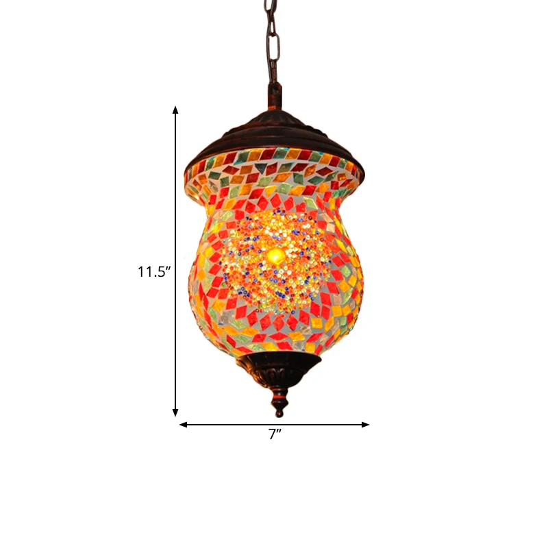1 kop urn hanglamp traditioneel koper gebrandschilderd kunstglas hangend lichtarmatuur voor foyer Clearhalo