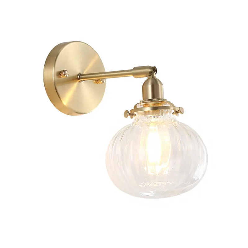 1 kop wandgemonteerde lamp koloniale bol helder/cognac prismatisch glazen schansverlichtingsarmatuur goud Clearhalo