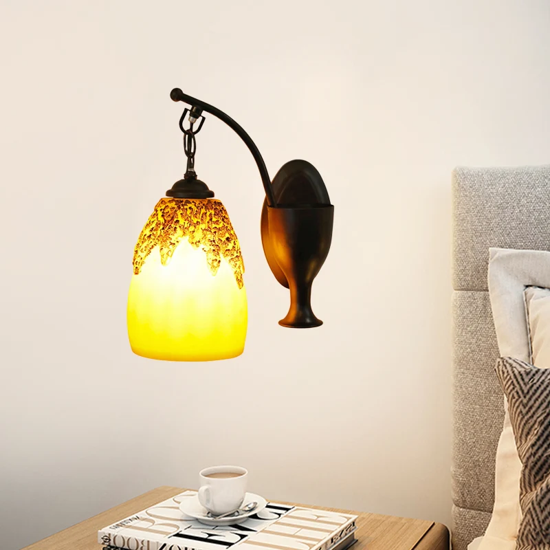 1 kop wandhanglamp platteland langwerpige koepel hars schansverlichting zwart met gebogen arm Clearhalo