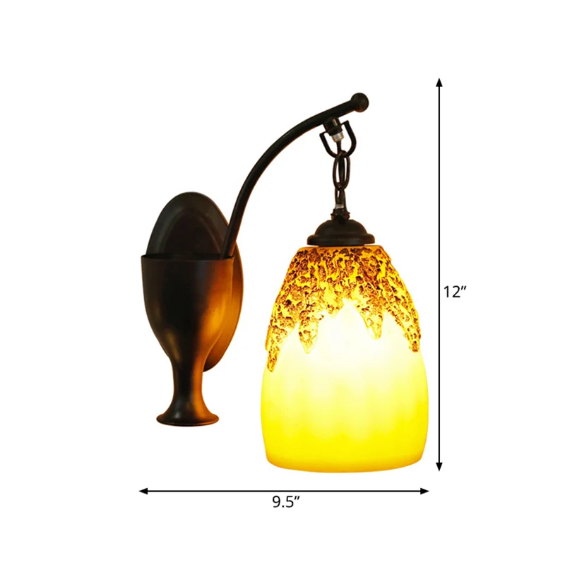 1 kop wandhanglamp platteland langwerpige koepel hars schansverlichting zwart met gebogen arm Clearhalo