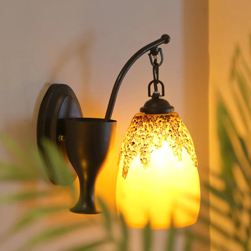1 kop wandhanglamp platteland langwerpige koepel hars schansverlichting zwart met gebogen arm Clearhalo