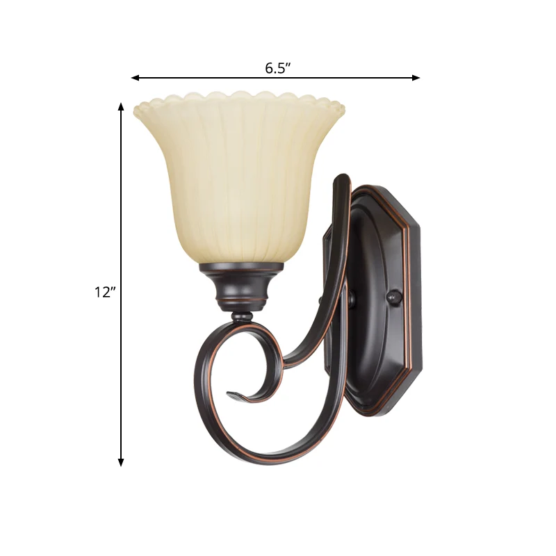 1 kop wandverlichting antieke hoeklamp voor wandmontage met bloem witte glazen kap zwart Clearhalo
