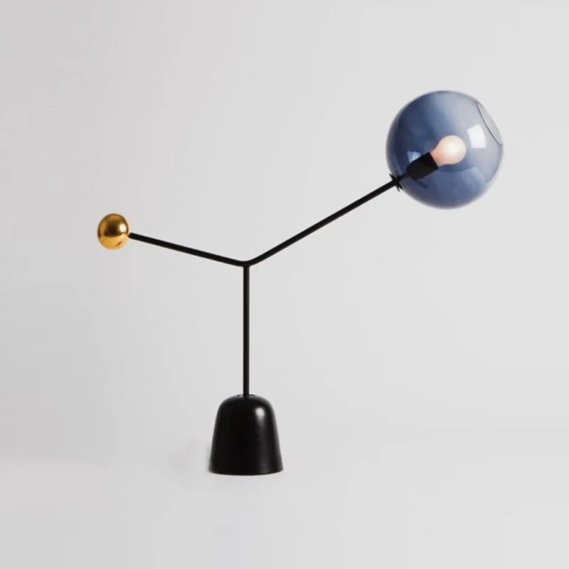 1 kop woonkamer taaklamp moderne zwarte kleine bureaulamp met bol blauwe glazen kap Clearhalo